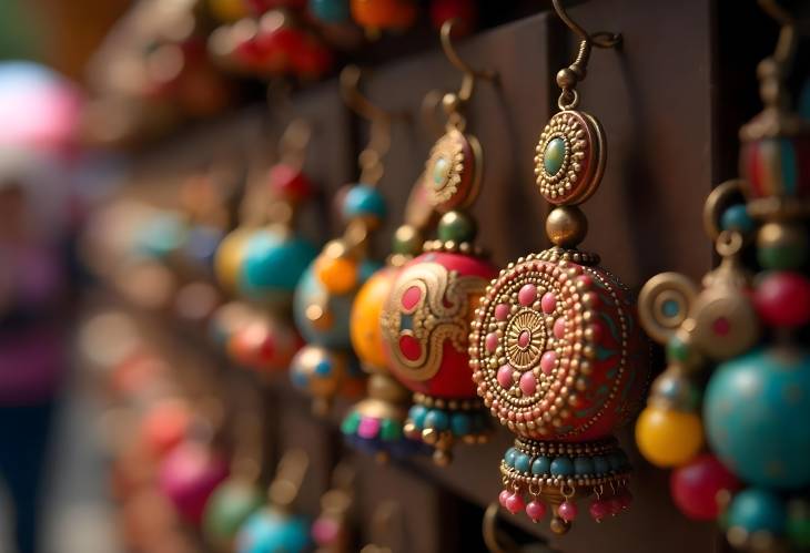 Charming CloseUp of Colorful Earrings at the Beach Bazaar